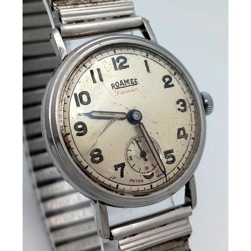 1186 - A Vintage Men’s Military Design Stainless Steel Manual Wind Watch by Roamer. This is the Premier Mod... 