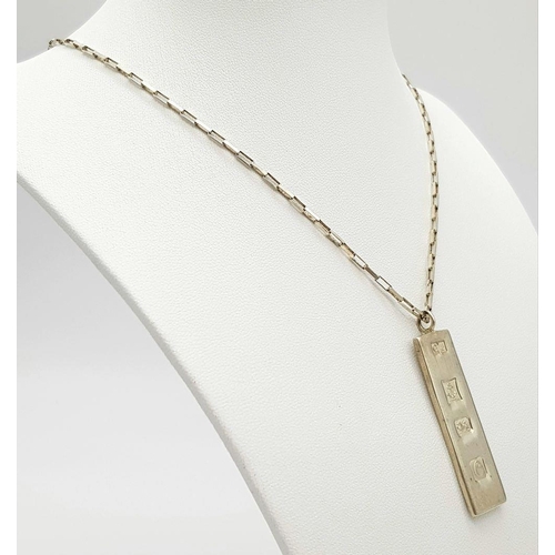 1116 - A Sterling Silver, Hallmarked 1977, Georg Jensen ‘Jubilee’ Ingot Pendant Necklace. Ingot Measures 5c... 