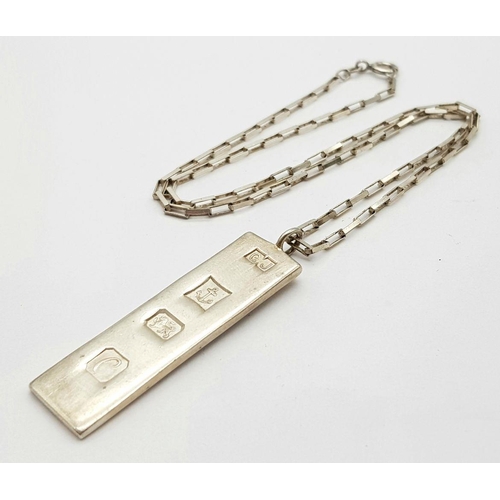 1116 - A Sterling Silver, Hallmarked 1977, Georg Jensen ‘Jubilee’ Ingot Pendant Necklace. Ingot Measures 5c... 