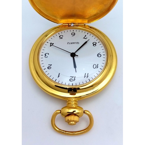 1081 - Gold- Plated Quartz Pocket Watch with Egyptian Pharaoh Image. 50mm Case Size, in its original presen... 