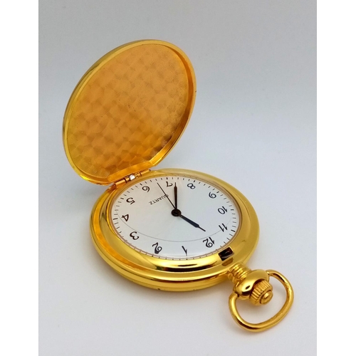 1081 - Gold- Plated Quartz Pocket Watch with Egyptian Pharaoh Image. 50mm Case Size, in its original presen... 