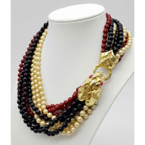 1065 - A vintage, French designer style choker necklace with an impressive, large gold-plated jaguar clasp ... 