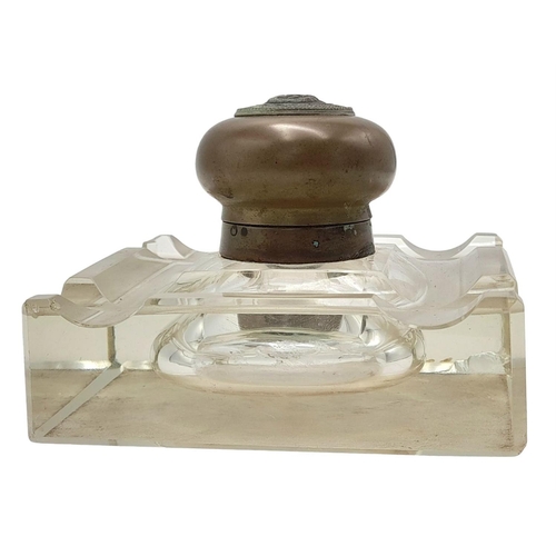 121 - 3rd Reich political Officers Desk Top Ink Bottle with an NSDAP logo mounted on top.