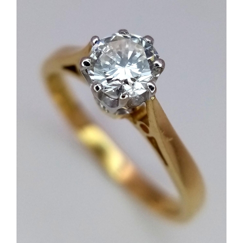 123 - AN 18K YELLOW GOLD DIAMOND SOLITAIRE RING - 0.50CT ROUND BRILIANT CUT. 2.6G. SIZE L. REF: A/S 1096