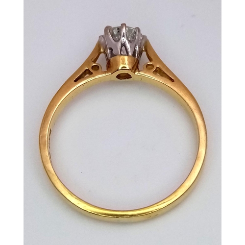 123 - AN 18K YELLOW GOLD DIAMOND SOLITAIRE RING - 0.50CT ROUND BRILIANT CUT. 2.6G. SIZE L. REF: A/S 1096