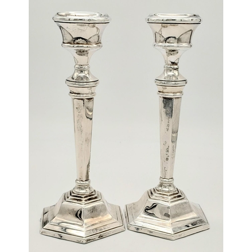 127 - A Pair of Vintage Mid-Size Sterling Silver Candlesticks. Birmingham hallmarks. 22cm tall. Weighted. ... 