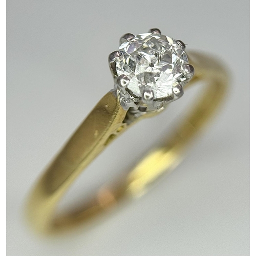 130 - AN 18K YELLOW GOLD OLD CUT DIAMOND SOLITAIRE RING - 0.35CT. 2.3G. SIZE K. REF: A/S 1098