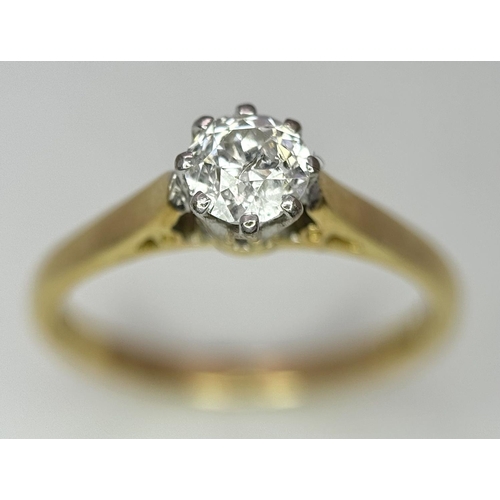 130 - AN 18K YELLOW GOLD OLD CUT DIAMOND SOLITAIRE RING - 0.35CT. 2.3G. SIZE K. REF: A/S 1098