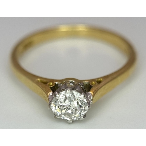 130 - AN 18K YELLOW GOLD OLD CUT DIAMOND SOLITAIRE RING - 0.35CT. 2.3G. SIZE K. REF: A/S 1098