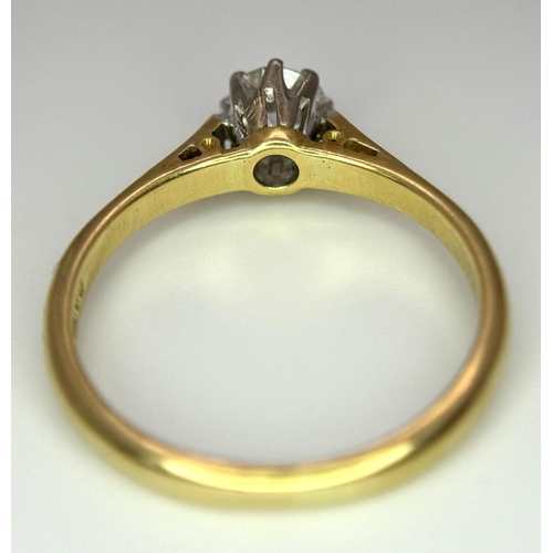 130 - AN 18K YELLOW GOLD OLD CUT DIAMOND SOLITAIRE RING - 0.35CT. 2.3G. SIZE K. REF: A/S 1098