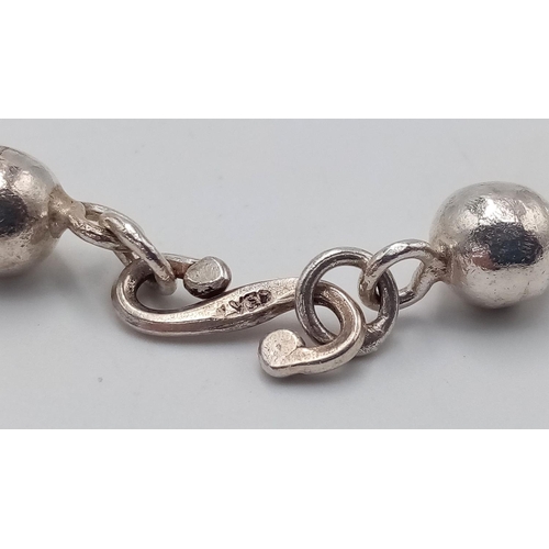 140 - Magnificent heavy quality SILVER BOULES NECKLACE.  48 grams.  Longer length at 65 cm. Exceptional co... 