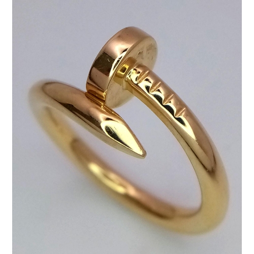 158 - A 18K YELLOW GOLD NAIL DESIGN RING. 6.64G IN WEIGHT. SIZE N. Ref: SC 5077.