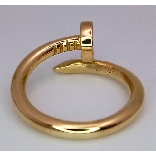 158 - A 18K YELLOW GOLD NAIL DESIGN RING. 6.64G IN WEIGHT. SIZE N. Ref: SC 5077.