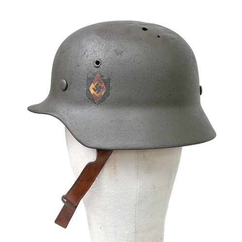 177 - WW2 German Hitler Youth Double Decal M35 Helmet with liner and Chinstrap. A German cellar find. Ther... 