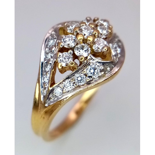 179 - A 18K YELLOW GOLD FANCY DIAMOND CLUSTER RING. 0.35CT. 4.25G IN WEIGHT. SIZE M AND 1/2. Ref: SC 5042.