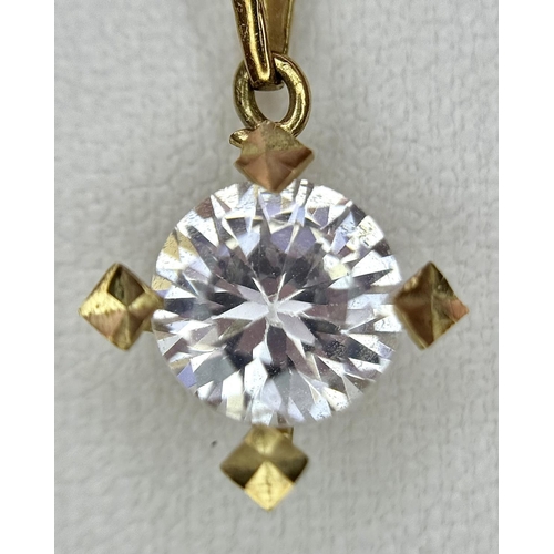 182 - Sparkling 9 CARAT GOLD & ZIRCONIA PENDANT mounted on a fine 9 CARAT GOLD CHAIN. Complete with jewell... 