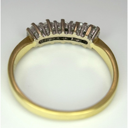 214 - AN 18K YELLOW GOLD DIAMOND 3 STONE RING - 0.50CT. 3.8G. SIZE L. REF: PERS 5002