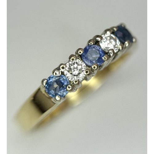 221 - A 9K YELLOW GOLD DIAMOND & SAPPHIRE RING - 2.8G. SIZE L. REF: A/S 1093