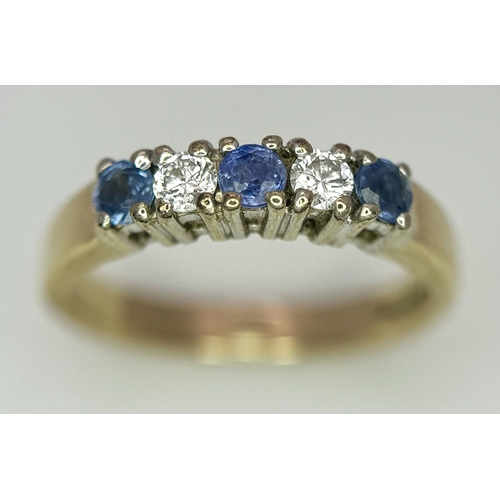 221 - A 9K YELLOW GOLD DIAMOND & SAPPHIRE RING - 2.8G. SIZE L. REF: A/S 1093