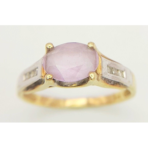 224 - Stunning  Hallmarked  9 carat GOLD, AMETHYST and DIAMOND RING. Consisting an Oval Cut Pale AMETHYST ... 