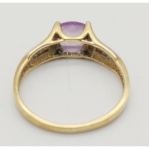 224 - Stunning  Hallmarked  9 carat GOLD, AMETHYST and DIAMOND RING. Consisting an Oval Cut Pale AMETHYST ... 