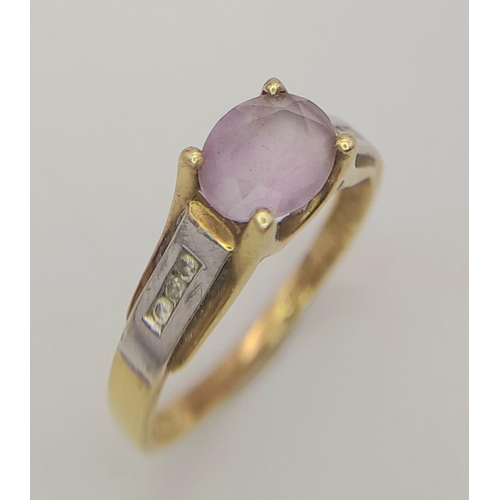 224 - Stunning  Hallmarked  9 carat GOLD, AMETHYST and DIAMOND RING. Consisting an Oval Cut Pale AMETHYST ... 