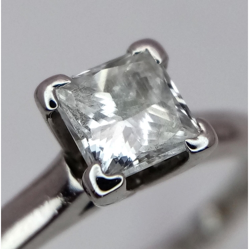 228 - A PLATINUM DIAMOND SOLITAIRE RING - 0.50CT PRINCESS CUT. 4.2G. SIZE L/M. REF: A/S 1069