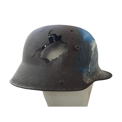 258 - WW1 Imperial German Battle Damaged M16 Stahlhelm Helmet that was found Cambrai, France, where the fi... 