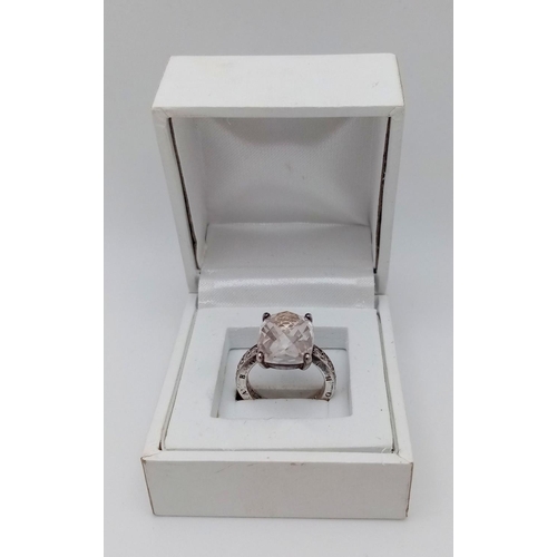 259 - Genuine THOMAS SABO SILVER RING, having large Crystal Quartz Gemstone set to top.Clear jewelled shou... 