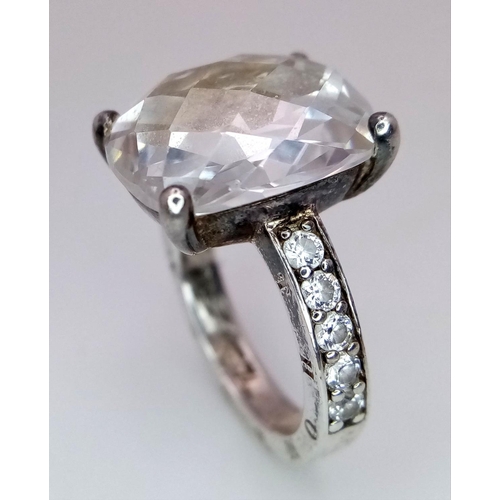 259 - Genuine THOMAS SABO SILVER RING, having large Crystal Quartz Gemstone set to top.Clear jewelled shou... 