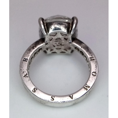 259 - Genuine THOMAS SABO SILVER RING, having large Crystal Quartz Gemstone set to top.Clear jewelled shou... 