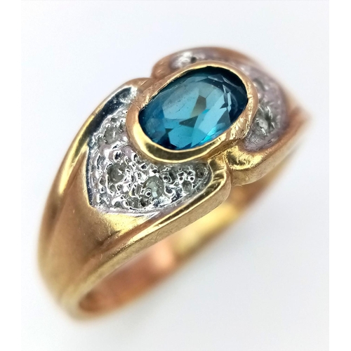 264 - A 9K YELLOW GOLD DIAMOND & TOPAZ RING 2.8G IN WEIGHT. SIZE N. Ref: SC 5072.