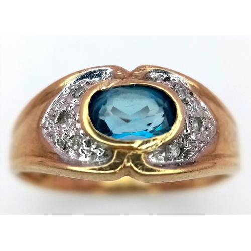 264 - A 9K YELLOW GOLD DIAMOND & TOPAZ RING 2.8G IN WEIGHT. SIZE N. Ref: SC 5072.