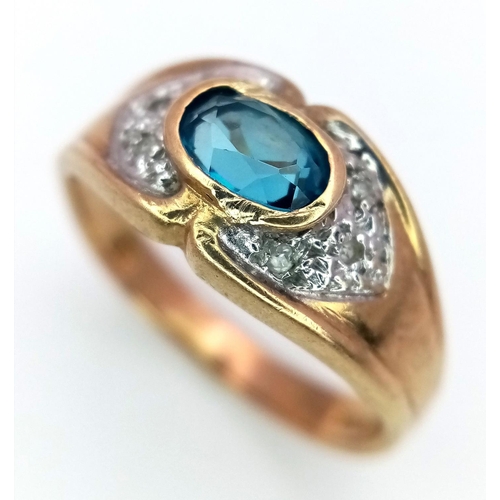 264 - A 9K YELLOW GOLD DIAMOND & TOPAZ RING 2.8G IN WEIGHT. SIZE N. Ref: SC 5072.