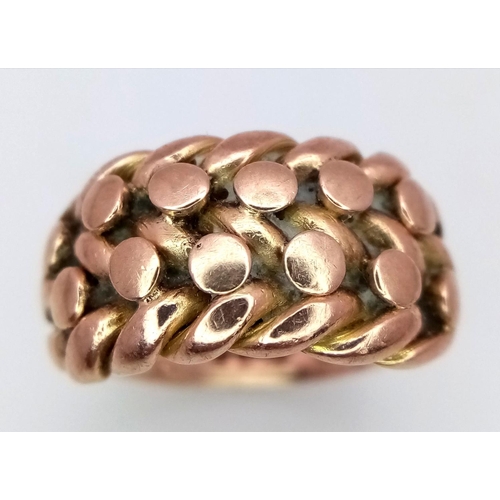 28 - Vintage 9 CARAT ROSE GOLD KEEPER RING. Full UK hallmark.  Approx 6 grams. Size H - H 1/2.