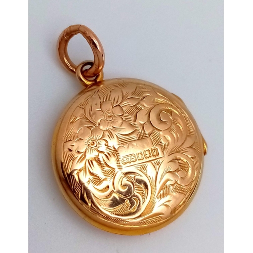 280 - Vintage 9 carat YELLOW GOLD LOCKET. Circular shape. Beautifully decorated .Having a full UK hallmark... 