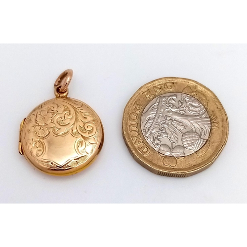 280 - Vintage 9 carat YELLOW GOLD LOCKET. Circular shape. Beautifully decorated .Having a full UK hallmark... 