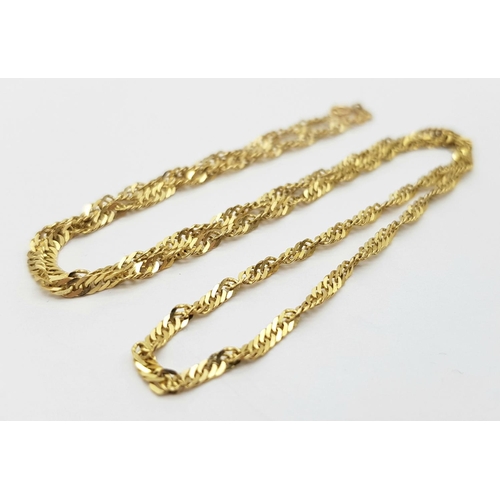 287 - Pretty and attractive Fully hallmarked 9 carat GOLD TWIST LINK NECKLACE. 3.2 grams. 45 cm.