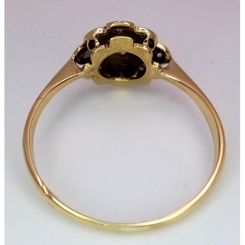 292 - A 18K YELLOW GOLD & PLATINUM VINTAGE DIAMOND RING. 1.9G IN WEIGHT. SIZE P AND 1/2. Ref: 7479.