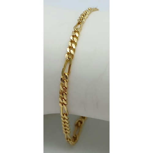 294 - Beautiful Classic 14 CARAT GOLD BRACELET. FIGARO LINK CHAIN. 3.75 grams.18.5 cm.