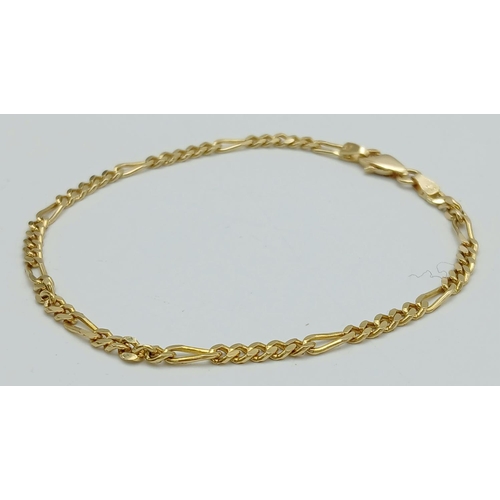 294 - Beautiful Classic 14 CARAT GOLD BRACELET. FIGARO LINK CHAIN. 3.75 grams.18.5 cm.