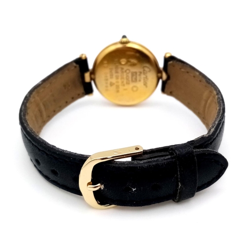 30 - A Must de Cartier Gold Plated 925 Silver Ladies Quartz Watch. Black leather strap. Gold plated circu... 