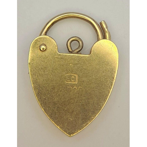 301 - 9 carat GOLD HEART PADLOCK CHARM/PENDANT. 1.7 grams.