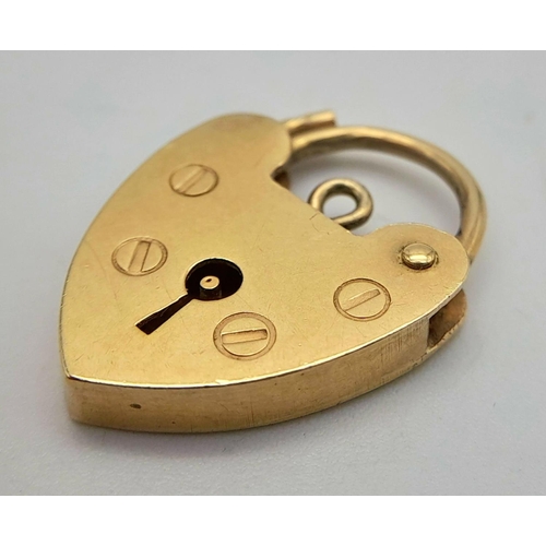 301 - 9 carat GOLD HEART PADLOCK CHARM/PENDANT. 1.7 grams.