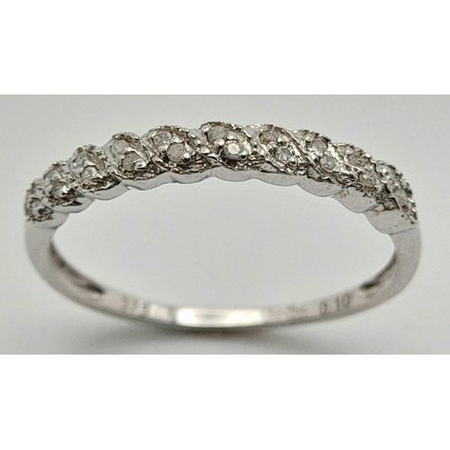 306 - A 9K WHITE GOLD DIAMOND BAND RING. 0.10CT. 1.3G TOTAL WEIGHT. SIZE P. Ref: SC 5010