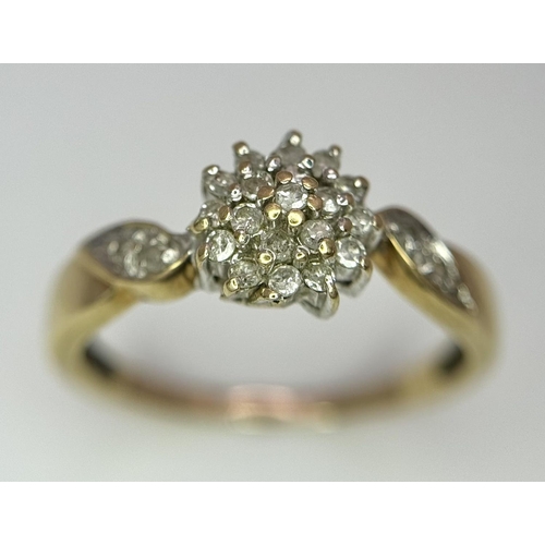 313 - A 9K YELLOW GOLD DIAMOND CLUSTER RING. 0.20CT. 2.4G TOTAL WEIGHT. SIZE Q. Ref: SC 5021