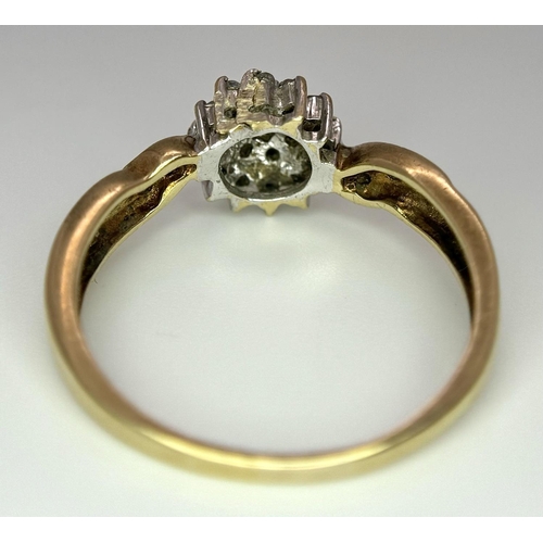 313 - A 9K YELLOW GOLD DIAMOND CLUSTER RING. 0.20CT. 2.4G TOTAL WEIGHT. SIZE Q. Ref: SC 5021