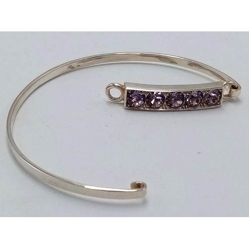 364 - Genuine PAUL KENNEDY SILVER BANGLE. Set with 5 x light catching gemstones. Presented in the original... 