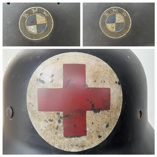 380 - WW2 German BMW Aircraft Factory, First Aiders Air Raid Wardens Helmet.