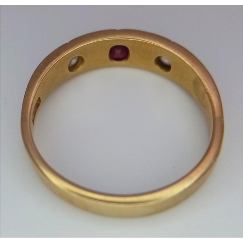 397 - A 18K YELLOW GOLD ( TESTED ) OLD CUT DIAMOND & RUBY RING. 3.4G IN WEIGHT. SIZE N. Ref: SC 5032.